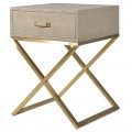 Elegantní art-deco noční stolek Faux Shagreen v béžovém provedení se zlatou kovovou konstrukcí ze šagrenové kůže