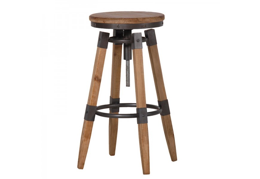 Industriální dřevěná barová židle Döfli s nastavitelným kruhovým sedadlem 69cm