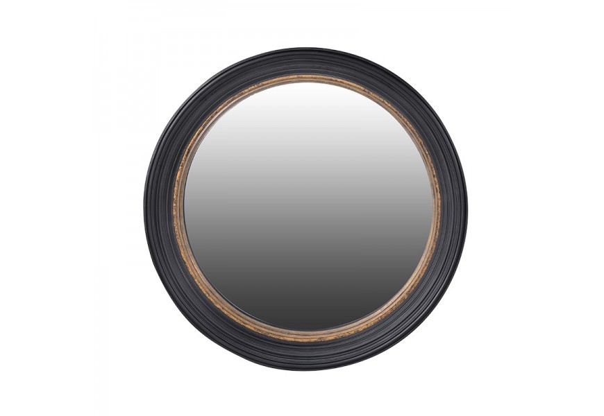 Designové kulaté zrcadlo Lazia s dřevěným vyřezávaným rámem v černé a zlaté barvě