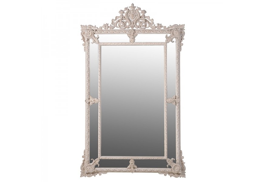 Klasické designové zrcadlo Ornata s dřevěným zdobeným rámem v krémové barvě obdélníkové 182cm