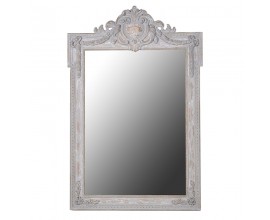 Rustikální vintage nástěnné zrcadlo Aubrey s šedým dřevěným rámem s ornamentálním vyřezáváním 165cm