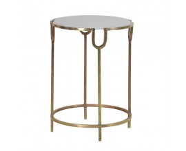 Art-deco příruční stolek Melis se zlatými nohama a kruhovou deskou z kamene 45cm