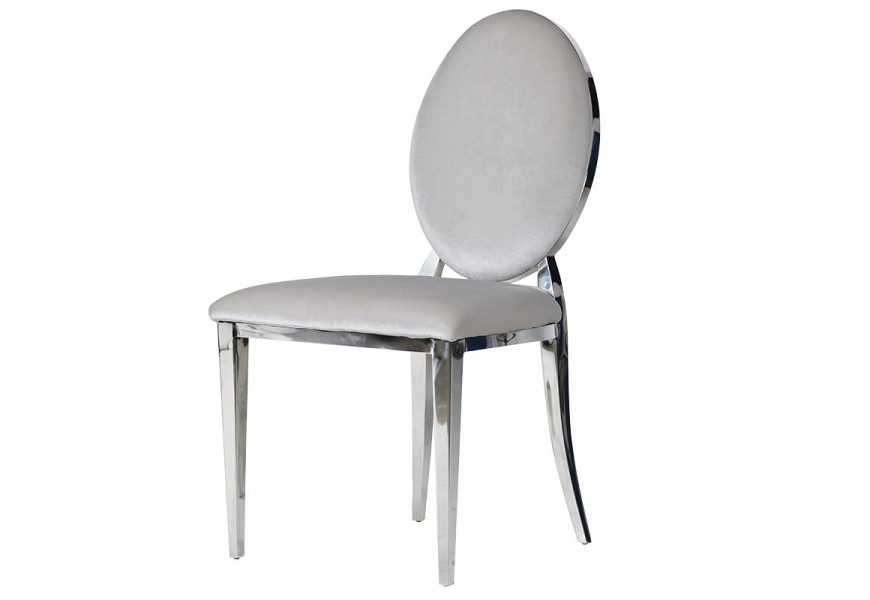 Glamour stříbrná jídelní židle Norris s kovovou konstrukcí a sametovým potahem