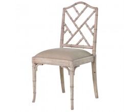 Stylová vintage světle hnědá jídelní židle Nature s čalouněným lněným sedátkem s konstrukcí s bambusovým designem 100 cm