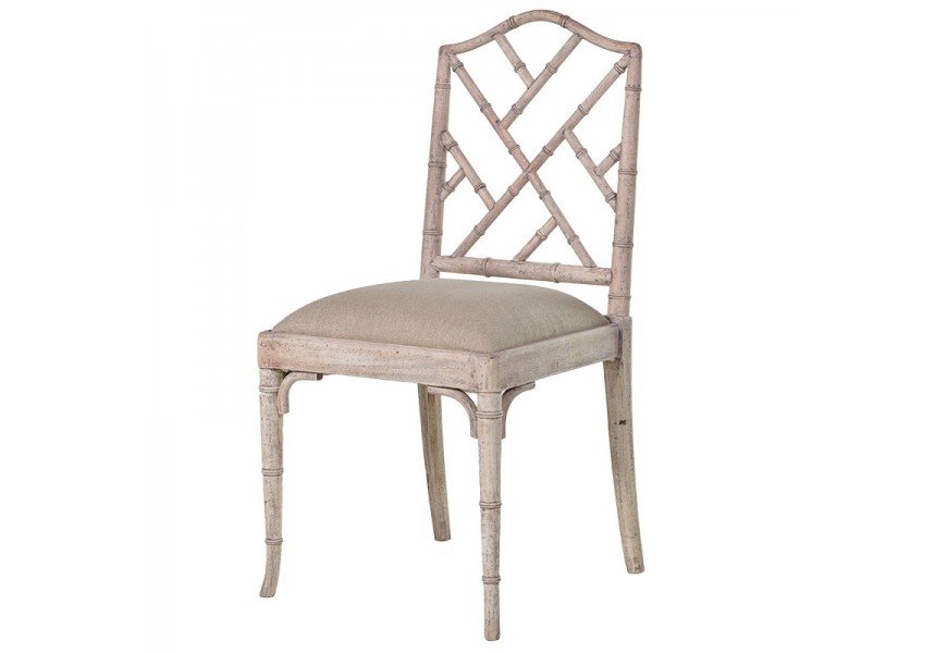 Stylová vintage světle hnědá jídelní židle Nature s čalouněným lněným sedátkem s konstrukcí s bambusovým designem 100 cm