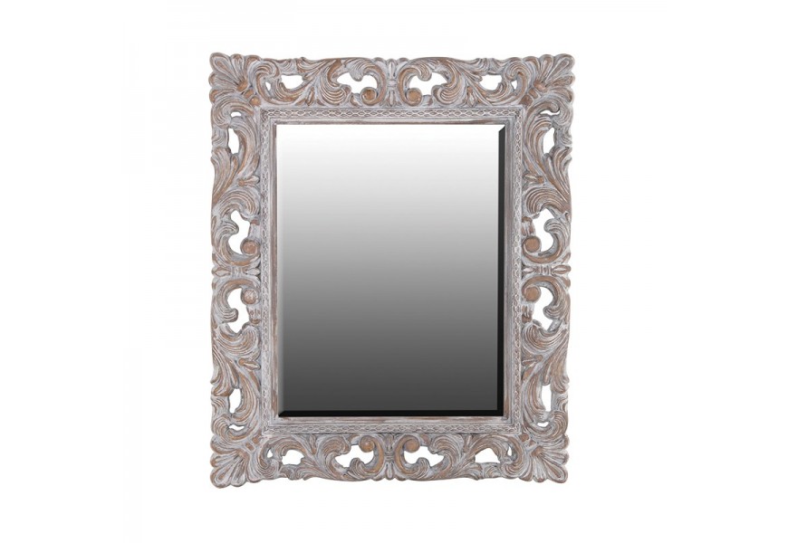 Luxusní vintage nástěnné zrcadlo Edoria s ornamentálním rámem v off-white odstínu