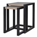 Designový set konferenčních stolků Leniar v moderním stylu s dřevěnými nožičkami v černé barvě čtvercový hnědý