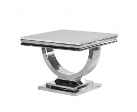 Art-deco chromový mramorový příruční stolek Shantay z kovu 60cm
