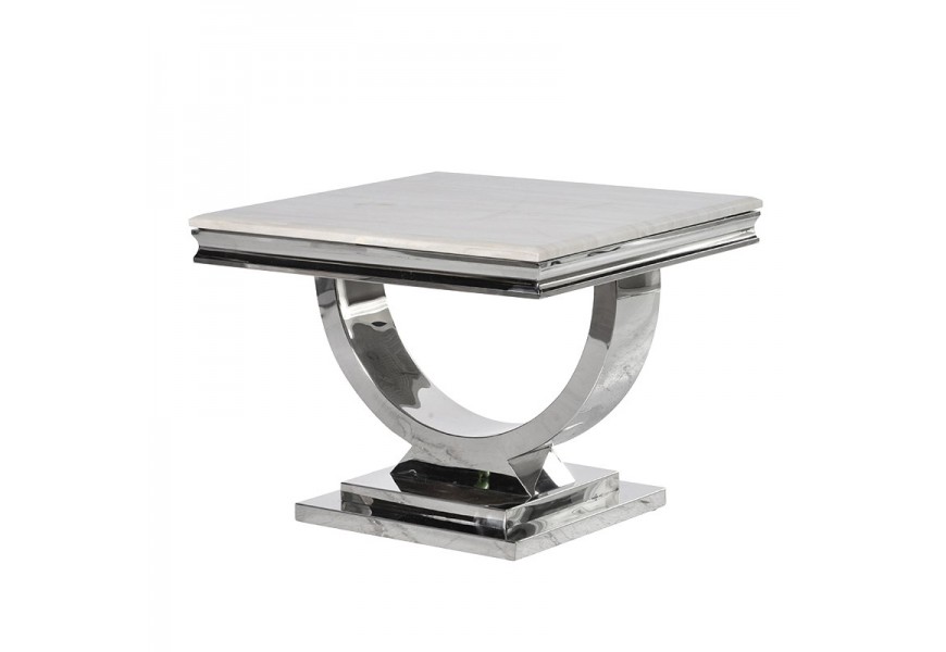 Art-deco chromový mramorový příruční stolek Shantay z kovu 60cm