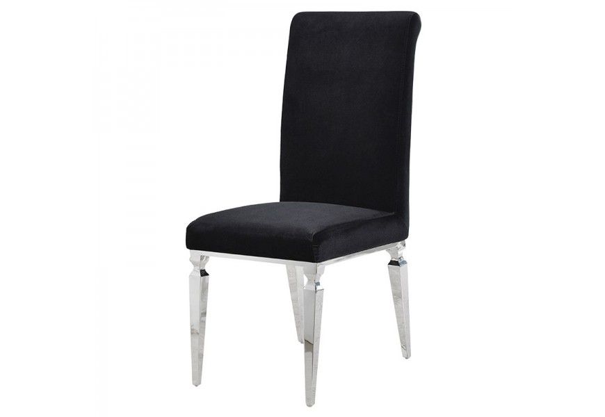 Art-deco luxusní jídelní židle Shantay z černého sametu 104cm