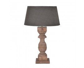 Stylová koloniální stolní lampa Chene Vieux s dřevěnou mangovou nohou v hnědé barvě a bavlněným černým stínítkem 79 cm