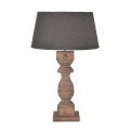 Stylová koloniální stolní lampa Chene Vieux s dřevěnou mangovou nohou v hnědé barvě a bavlněným černým stínítkem 79 cm