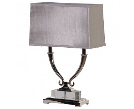 Stylová glamour stolní lampa Silvie s krystalovou podstavou a obdélníkovým šedým lesklým stínítkem