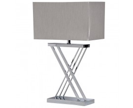 Stylová art deco stolní lampa Cross se stříbrnou zkříženou nohou as textilním obdélníkovým stínítkem