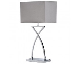 Stylová stolní lampa Cross v art deco stylu se stříbrnými zkříženými nožičkami a šedým obdélníkovým stínítkem s glamour nádechem