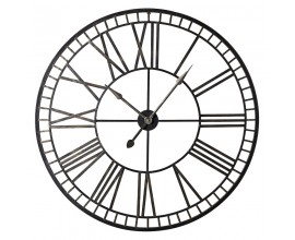 Designové vintage kulaté kovové nástěnné hodiny s římskými číslicemi v černo zlaté barvě 70cm