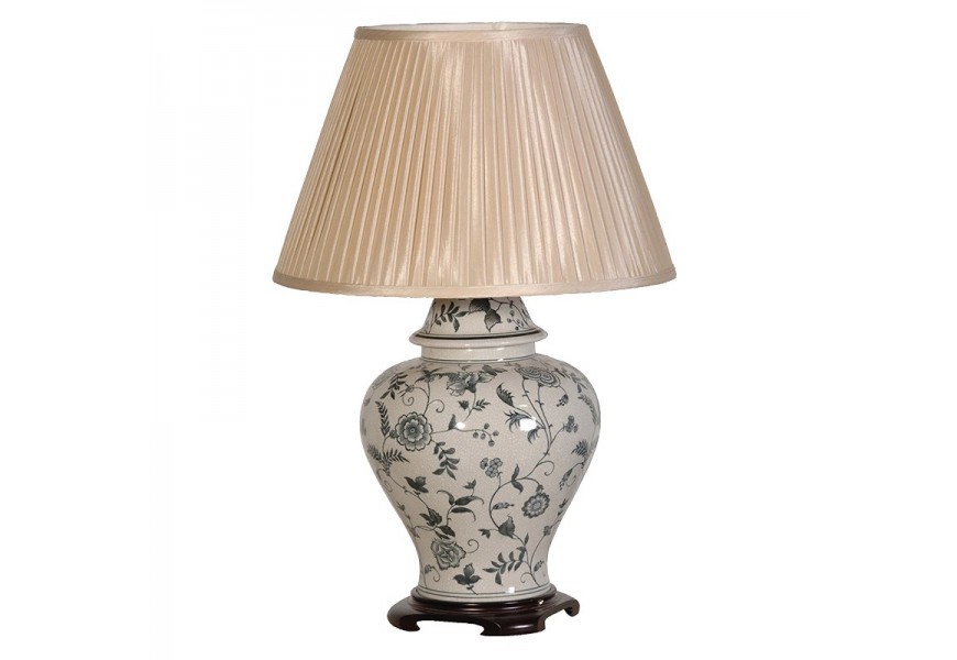 Blue Floral Ceramic Lamp W/Shade