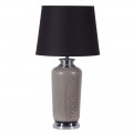 Luxusní tmavá noční lampa Morttia s černým stínítkem a šedým keramickým tělem se stříbrným zdobením ve vintage stylu