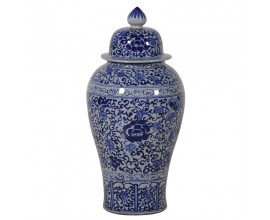 Vkusná exkluzivní dekorační modře bílá nádoba Ormond zdobená florálními motivy a krakelé glazurou ve vintage provedení