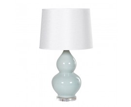 Retro porcelánová bleděmodrá stolní lampa Prentice I s bílým stínítkem a křišťálovou podstavou 69cm