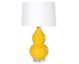 Retro porcelánová žlutá stolní lampa Prentice II s bílým stínítkem a křišťálovou podstavou 64cm