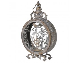 Designová vintage lucerna Bartholde z kovu ve tvaru ptačí klece s detailním zdobením a efektem zestárnutí 55cm