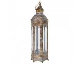 Orientální vintage vysoká lucerna Lumiere se záměrně zestárlým efektem a ornamentální výzdobou zlatá 64 cm
