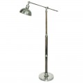 Designová vintage stojací lampa Theo s nastavitelnou výškou dřevěného stojanu a kovovým stínítkem v záměrně zestárlé stříbrné barvě