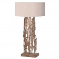 Art deco stolní lampa Thema se zlatým kovovým podstavcem v podobě kůry a kulatým stínítkem v béžové barvě 88cm