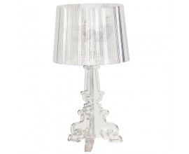 Elegantní stolní lampa Lambeth v moderním stylu z plexiskla se zdobenou podstavou a žebrovaným stínítkem