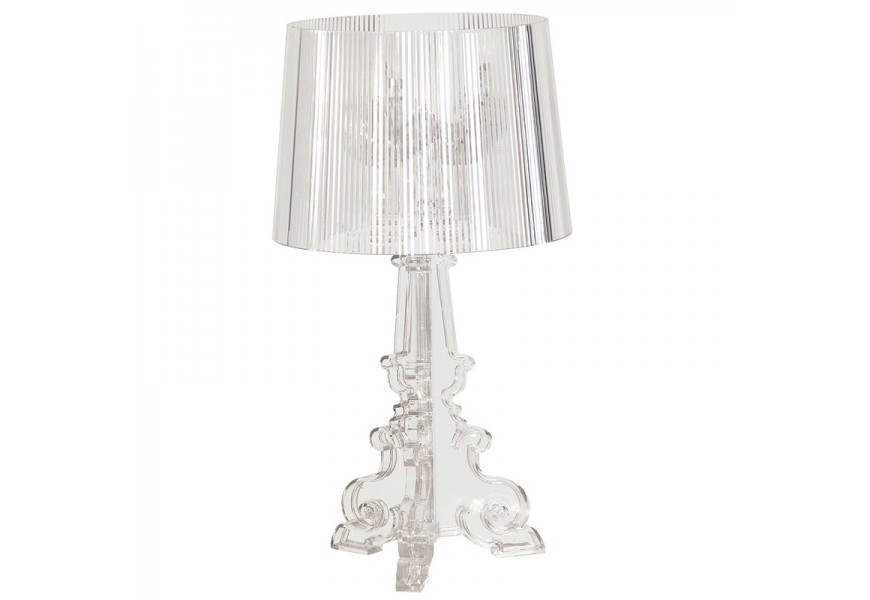 Elegantní stolní lampa Lambeth v moderním stylu z plexiskla se zdobenou podstavou a žebrovaným stínítkem