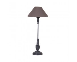 Stylová černá vintage stolní lampa Samir s dřevěnou podstavou a hnědým textilním stínítkem