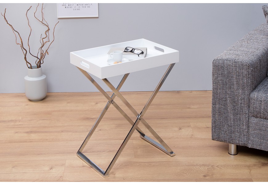 Designový odkládací stolek Valet s podnosem bílý