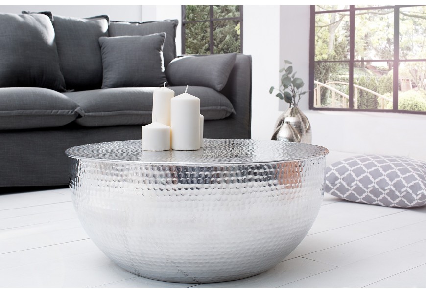 Designový tepaný konferenční stolek Hammerblow-Optik 60cm stříbrný
