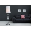 Glamour stolní lampa Lucie s tvarovanou chromovou podstavou ve stříbrné barvě a bílým kulatým stínítkem z nylonu 160 cm