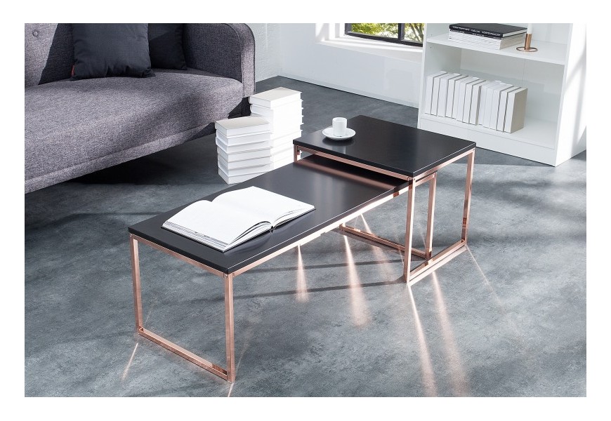 Designový set moderních stolků Nobile černá / měď