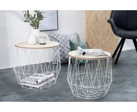 Set designových příručních stolků Storage bílá / dub