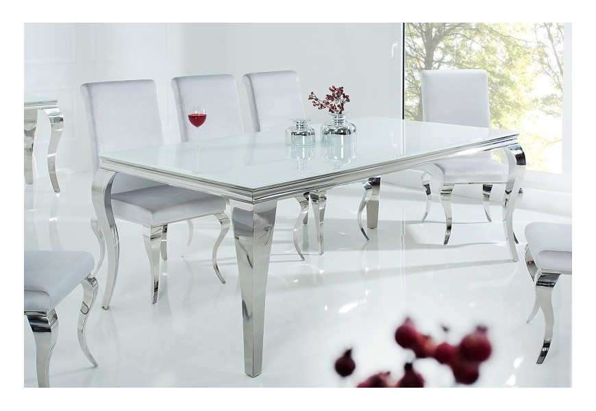 Luxusní jídelní stůl Modern Barock 200cm stříbrná / bílá