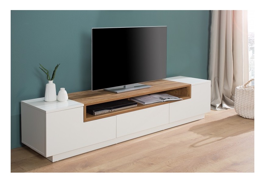 Designový TV stolek Kingdom 180cm bílá / dub