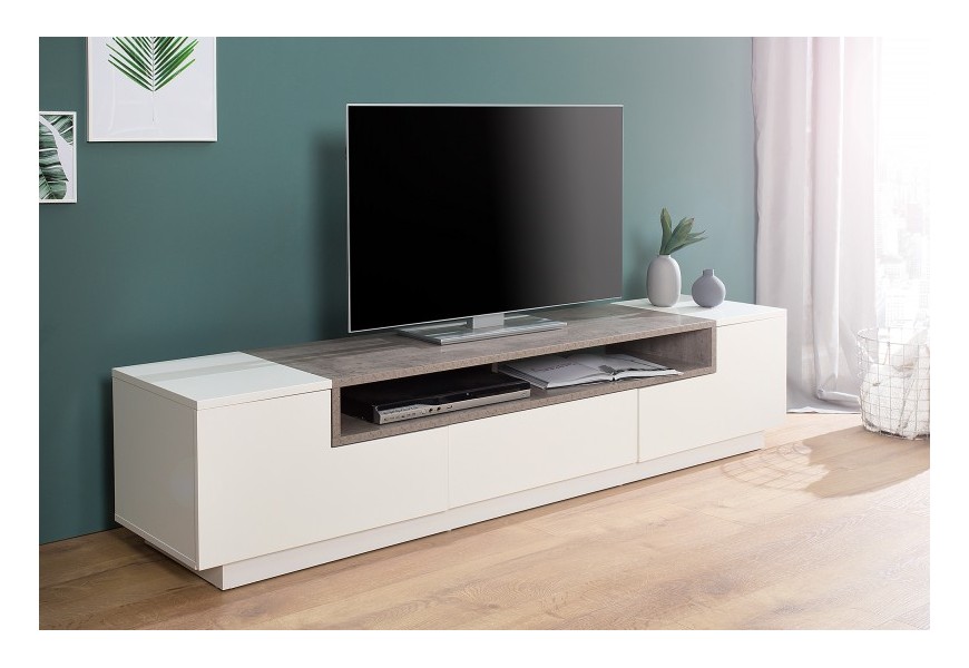 Designový TV stolek Kingdom 180cm bílá / beton