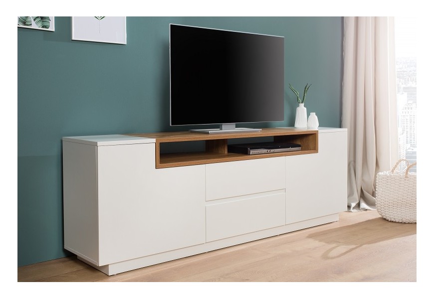 Designový TV stolek Kingdom 180cm bílá / dub