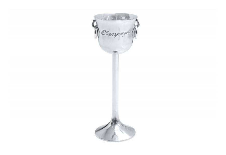 Glamour stříbrná nádoba na šampaňské Champagne na stojanu s chromovým povrchem a gravírovaným nápisem 75 cm