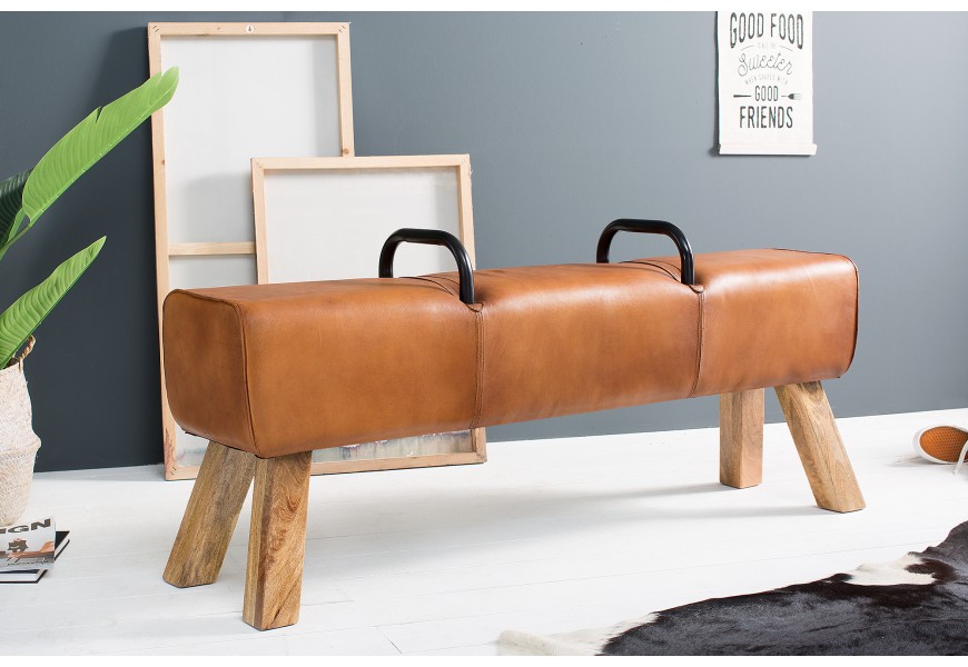 Designová luxusní lavice Bock Kult z pravé kůže 134cm