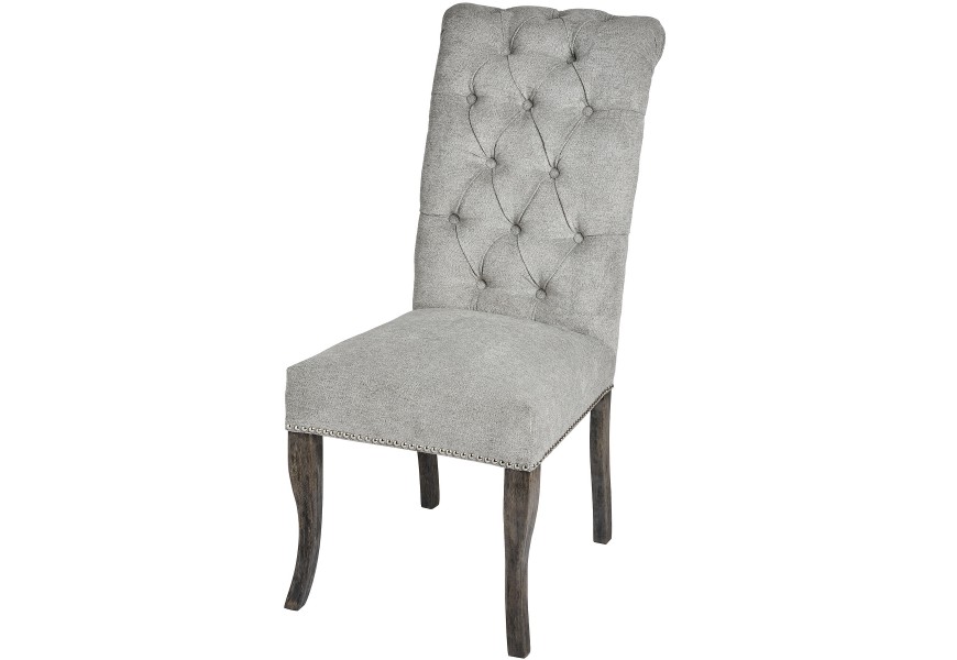 Chesterfield luxusní jídelní židle Roll Top Thatcher šedá se stříbrným klepadlem 105cm