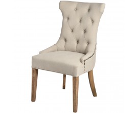 Chesterfield luxusní jídelní židle Thatcher krémová se stříbrným klepadlem a nohama z masivu 100cm