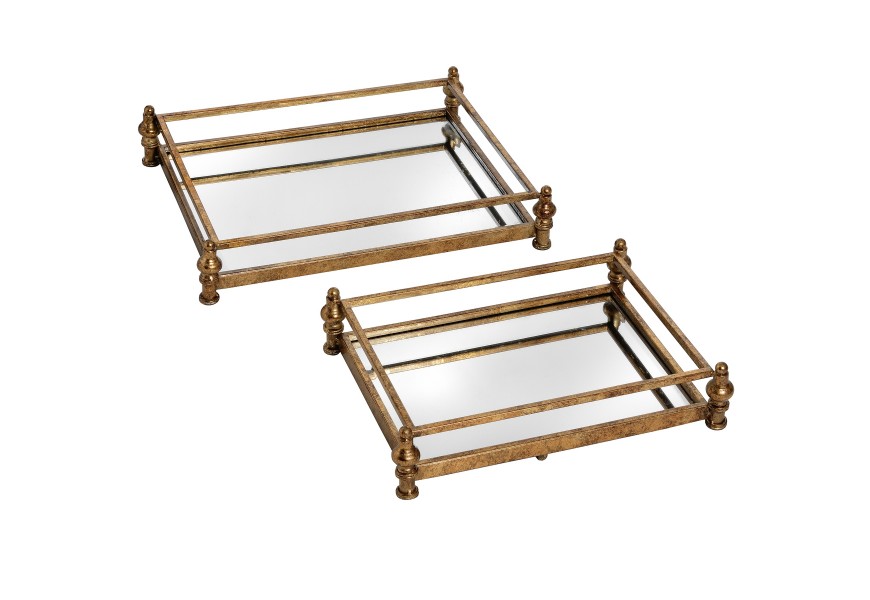 Antique Gold Set Of Two Cocktail Trays