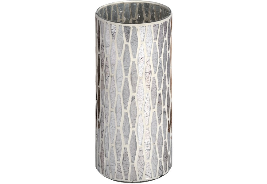 Large Antique Silver Mosaic Candle Holder