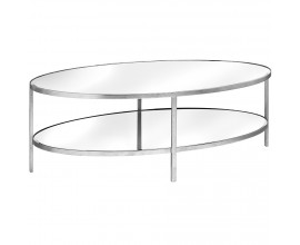 Large Silver Mirrored Oval 2 Shelf Coffee Table