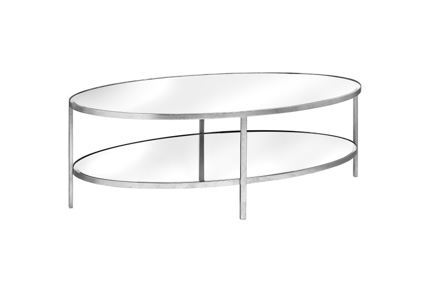 Large Silver Mirrored Oval 2 Shelf Coffee Table