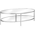 Large Silver Mirrored Oval 2 Shelf Coffee Table